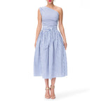 Women's Summer One Shoulder Striped Midi Dress Elegant Tie Waist Bodycon Dresses With Pockets