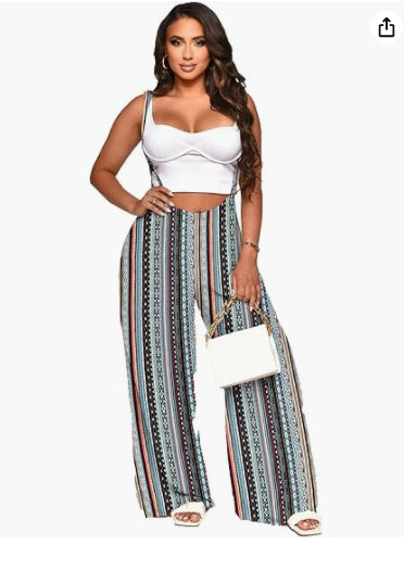 Women’s sleeveless jumpsuit with striped wide legs and elastic waist, cropped top