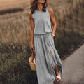 Women's Maxi Dress Summer Sleeveless Crewneck Sundress Casual Loose Long Dresses With Pockets