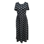 Women's Summer Short Sleeve Polka Dot Print Long Dresses Casual Beach Sundress With Pockets