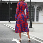 Women's Elegant V-Neck Belted Slit Dress With Leopard Print & Button Details Comfortable Spring & Fall Blend