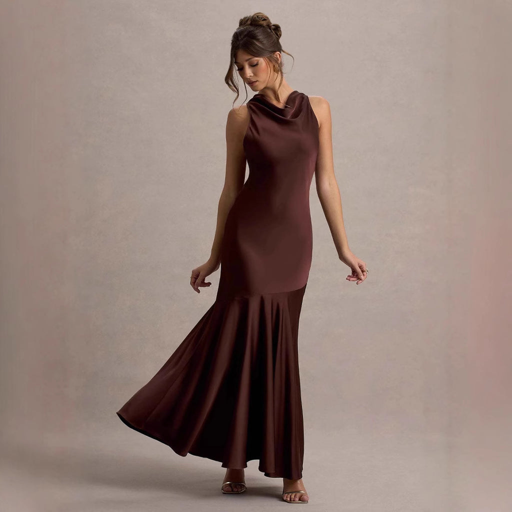 French Fishtail Shoulder Banquet Temperament Dress