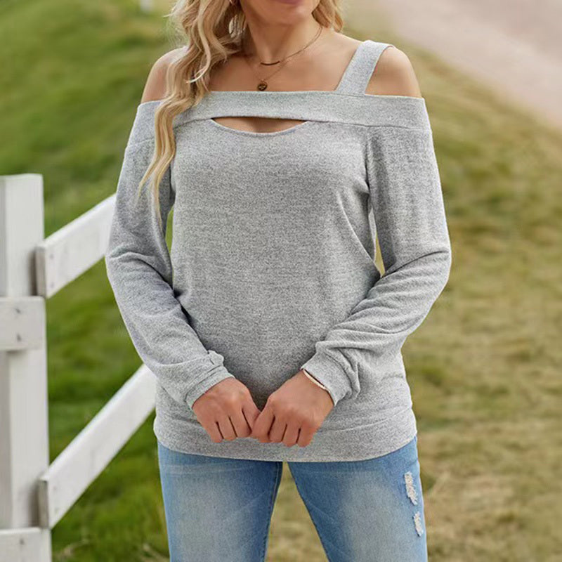 Womens Cold Shoulder Top Cut Out Long Sleeve Basic T Shirts Casual Blouse Tshirts