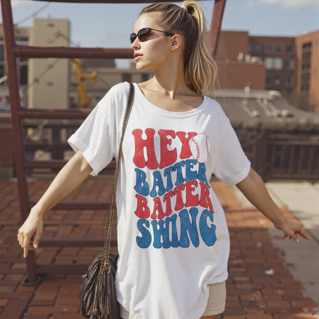 Baseball Mom Shirt Womens Baseball Shirts Oversized Hey Batter Batter Swing Graphic Ballpark Gift Short Sleeve Tops Casual Outfits Jeans Elegant White Baggy School Outfits Tees Fashion Loose