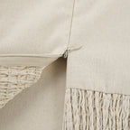 Linen fabric close-up with stitched edge and gathered trim detail
