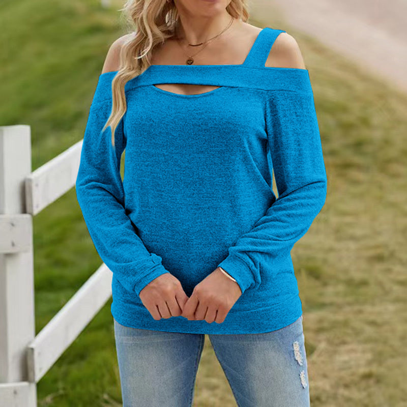 Womens Cold Shoulder Top Cut Out Long Sleeve Basic T Shirts Casual Blouse Tshirts