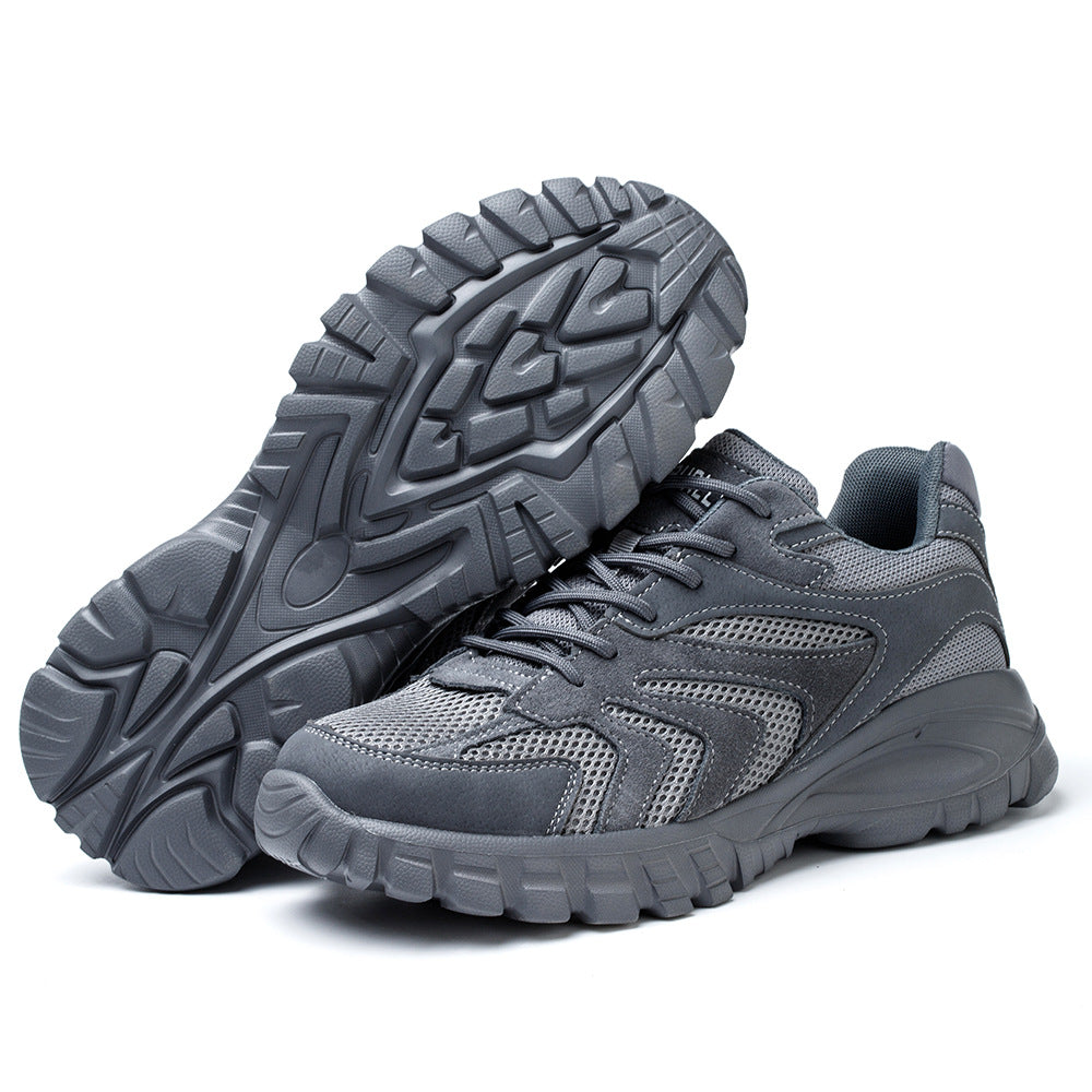 Men's puncture-resistant air work shoes, gray, lace-up with rugged tread outsole