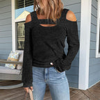 Womens Cold Shoulder Top Cut Out Long Sleeve Basic T Shirts Casual Blouse Tshirts