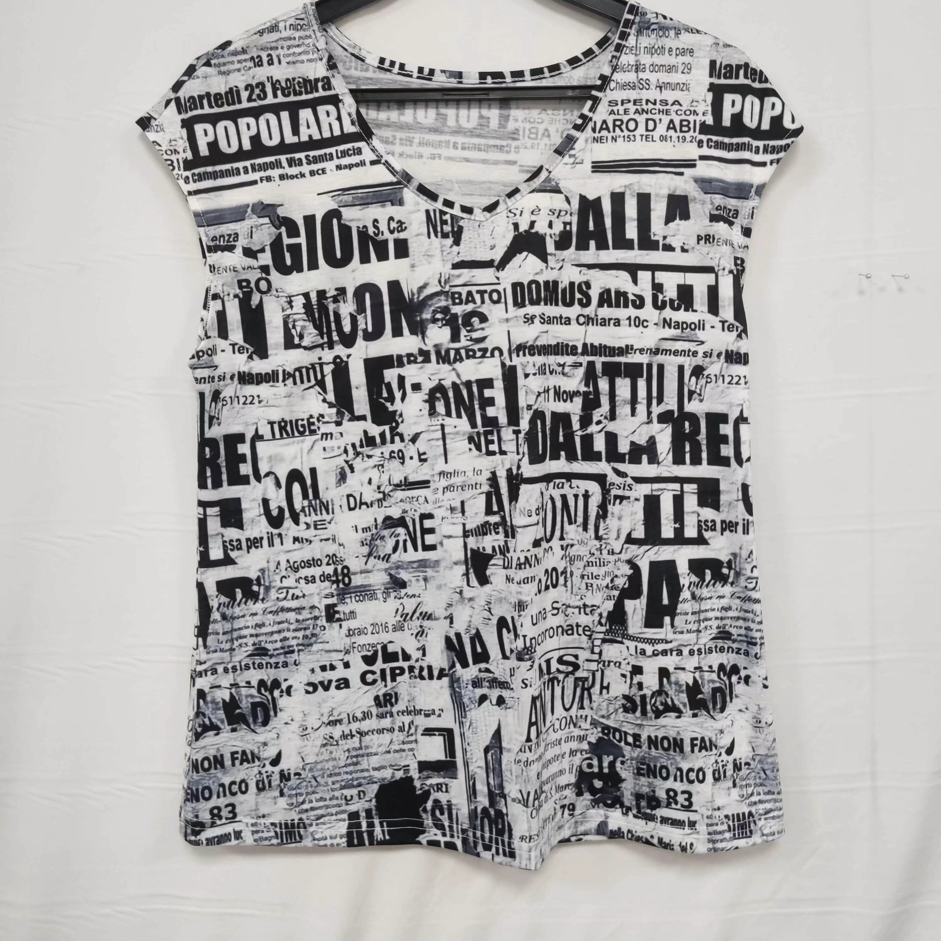 Women's Tribal Floral Print Hat Sleeve V-neck T-shirt
