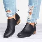 Black suede-look ankle boots with side zipper and chunky block heel