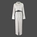 Autumn And Winter Women's Shirt Midriff-baring Long Sleeve Top Elastic Waist Skirt Suit