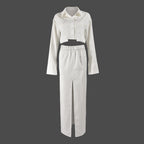 Autumn And Winter Women's Shirt Midriff-baring Long Sleeve Top Elastic Waist Skirt Suit