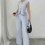 Ladies' Casual Commuting Solid Color Sleeveless Vest And Pants Set