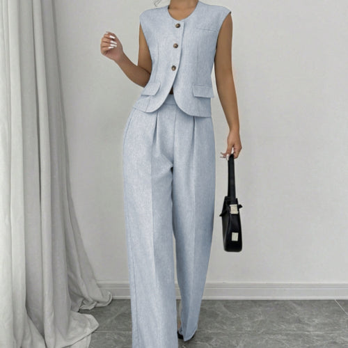 Ladies' Casual Commuting Solid Color Sleeveless Vest And Pants Set