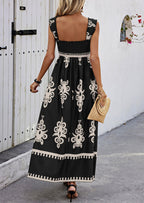 Women’s sleeveless square-neck printed dress with open back and elastic waist