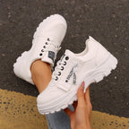 White lace-up chunky-sole sneakers with side logo strap and thick rubber sole
