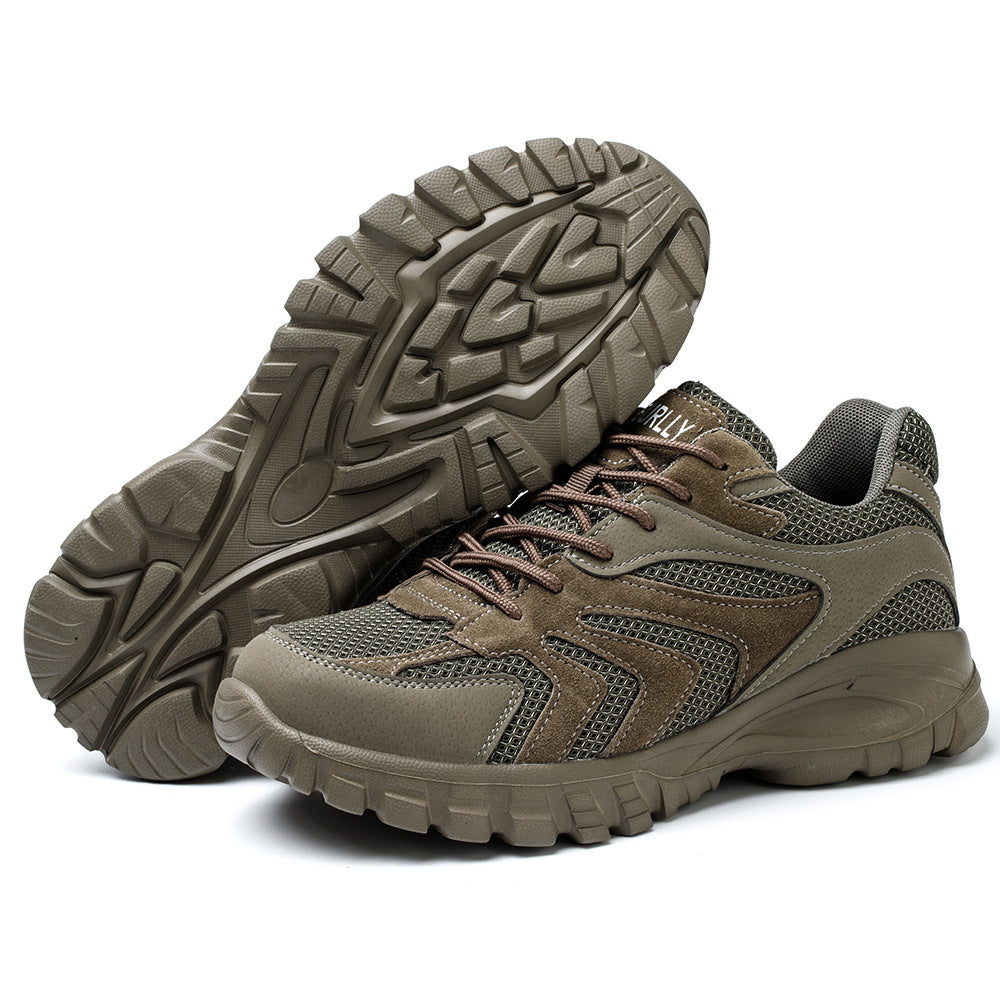 Men's puncture-resistant air work shoes, brown, lace-up with chunky tread sole