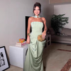 Tube Top Cinched Waist Pleated Dress