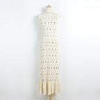 Solid Color Sleeveless Hollow Round Neck Knitted Dress