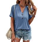 Womens Summer Shirts Short Sleeve Button Down V Neck Business Casual Tunic Tops