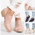 Pink suede-look ankle boots with side zipper and block heel