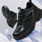 Men's puncture-resistant air work shoes, black with gray panels and lace-up