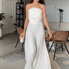 Summer Sexy Elegant Women's Solid Color Folding Swing Party Pleated Temperament Pure Color Jumpsuit