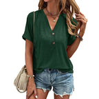 Womens Summer Shirts Short Sleeve Button Down V Neck Business Casual Tunic Tops