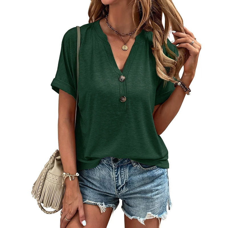 Womens Summer Shirts Short Sleeve Button Down V Neck Business Casual Tunic Tops