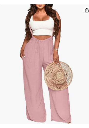 Women’s sleeveless jumpsuit in mauve with wide legs and elastic waist, cropped top