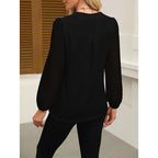 Womens Casual Lace Long Sleeve Chiffon Shirts Dressy Casual V Neck Blouses Business Work Tops