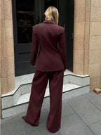 Aloruh Women's Notched Collar Jacket And Pants Commuting Daily Basic Business Suit Set