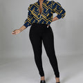 Women's V-neck Zipper Trendy Digital Print Long Sleeved Sweatshirt Jacket Long Pants Set