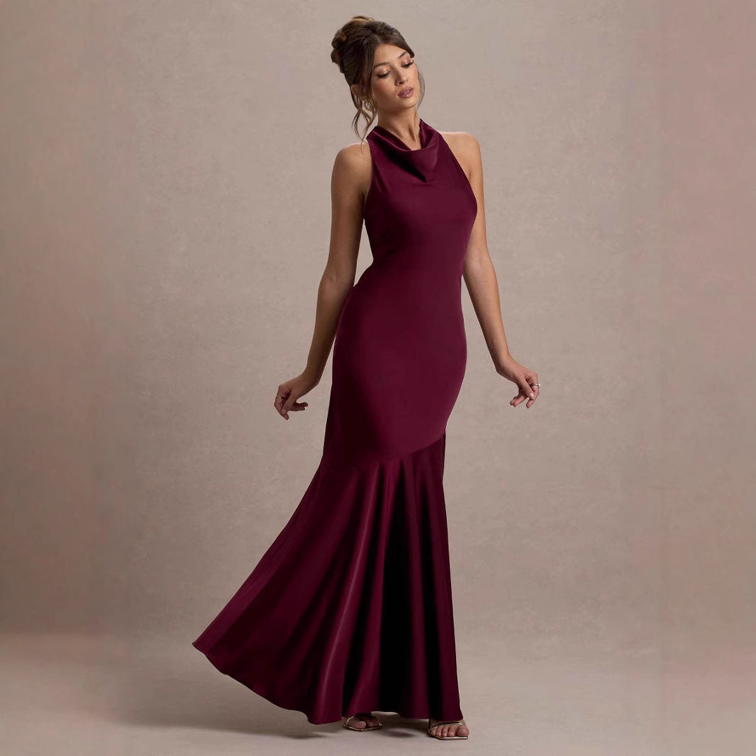 French Fishtail Shoulder Banquet Temperament Dress