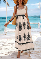 Women’s sleeveless square-neck printed summer dress with smocked elastic bodice