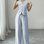 Ladies' Casual Commuting Solid Color Sleeveless Vest And Pants Set