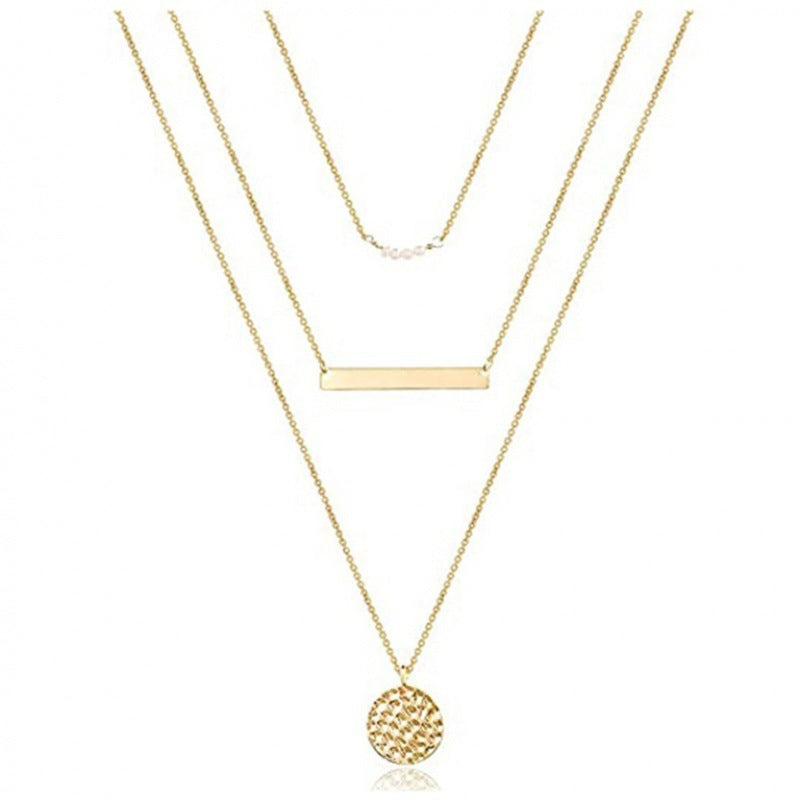Multi Layered Metal Layered Pearl Necklace