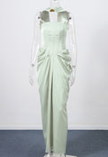 Tube Top Cinched Waist Pleated Dress