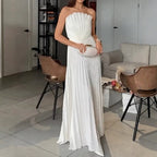 Summer Sexy Elegant Women's Solid Color Folding Swing Party Pleated Temperament Pure Color Jumpsuit