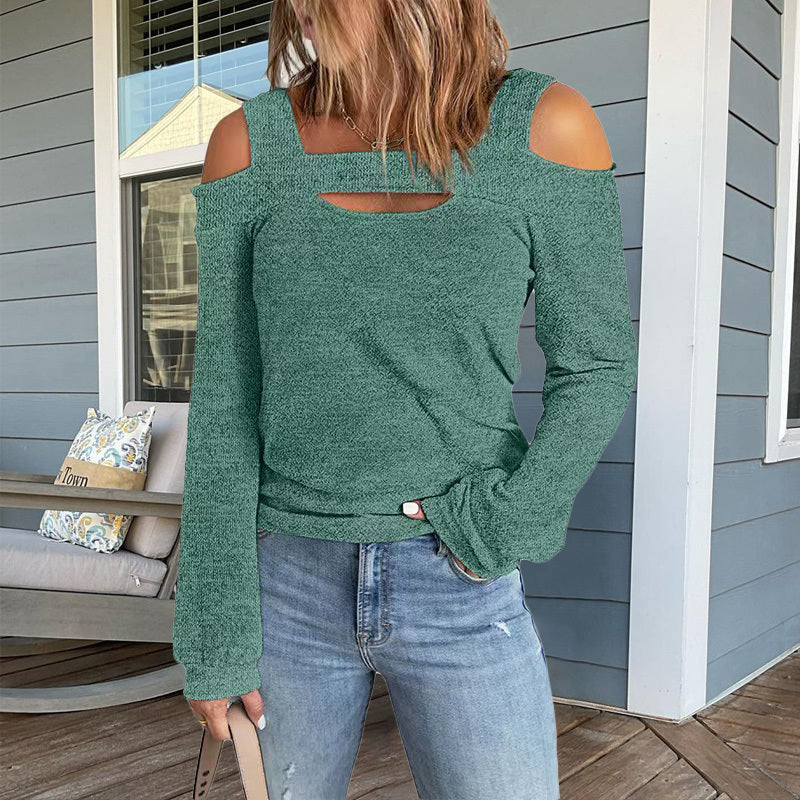 Womens Cold Shoulder Top Cut Out Long Sleeve Basic T Shirts Casual Blouse Tshirts