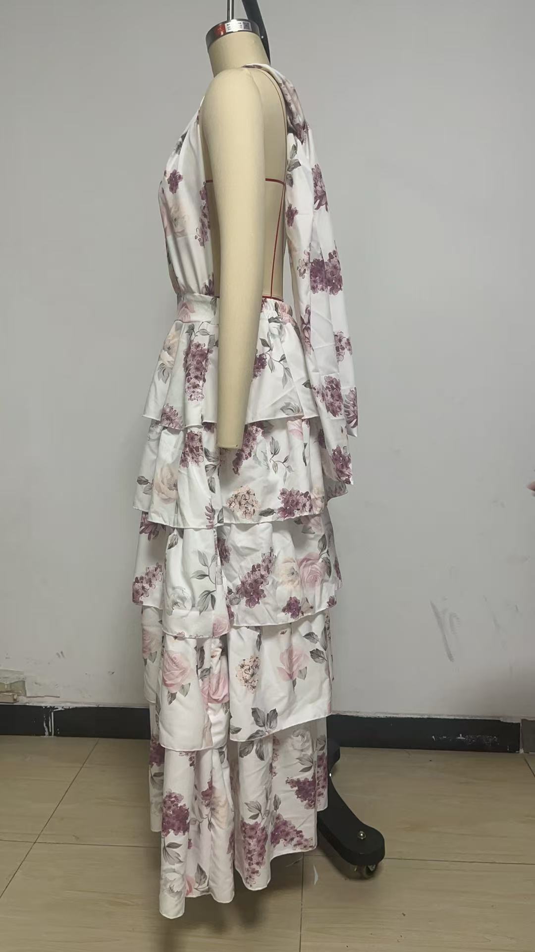 Women's Clothing Dress Fashion V-neck Strap Multi-layer