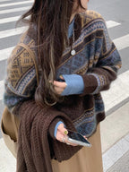 Retro Crew Neck Woolen Sweater For Women Thick Loose Idle Style