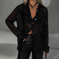 Elegant Women's Sequin Shirt - Stylish Long Sleeve Button-Up Blouse With Glitter Details, Perfect For Party & Casual To Formal Wear