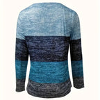 Women's Geometric Color Block V-Neck Zip Detail Long Sleeve T-Shirt - Spring&Fall Casual Slim Fit Top