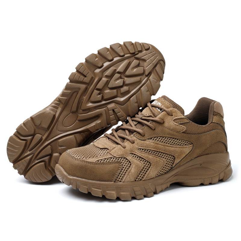 Men's puncture-resistant air work shoes, tan, lace-up with deep tread outsole