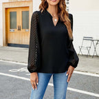 Womens Casual Lace Long Sleeve Chiffon Shirts Dressy Casual V Neck Blouses Business Work Tops