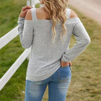 Womens Cold Shoulder Top Cut Out Long Sleeve Basic T Shirts Casual Blouse Tshirts
