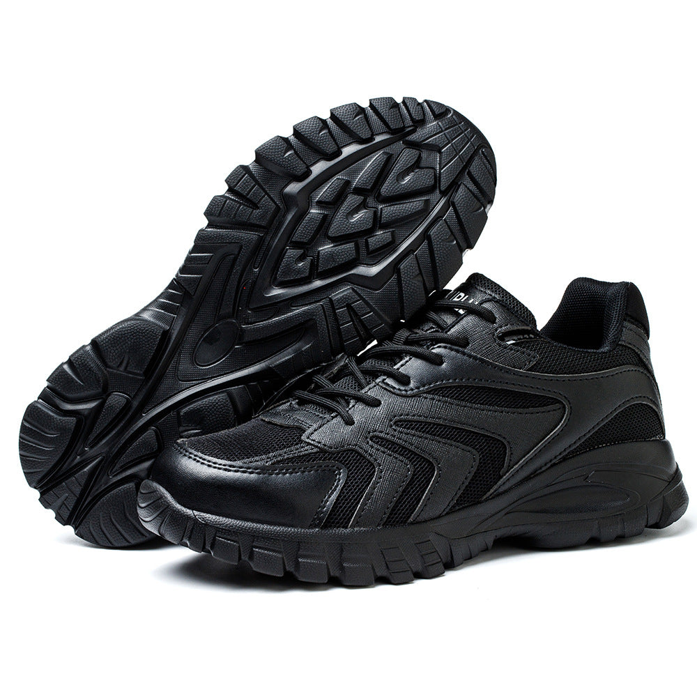 Men's puncture-resistant air work shoes, black, lace-up with thick tread sole