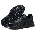 Men's puncture-resistant air work shoes, black, lace-up with thick tread sole
