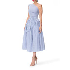 Women's Summer One Shoulder Striped Midi Dress Elegant Tie Waist Bodycon Dresses With Pockets